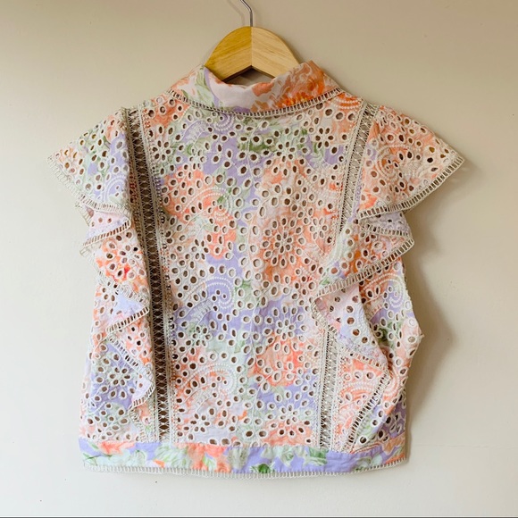 NWOT Alice + Olivia Embroidered Eyelet Blouse - Picture 5 of 10